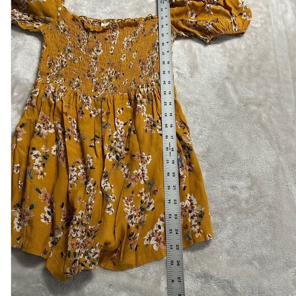 Flynn Skye Justine Romper Women's Small Orange Floral Puff Sleeve Smocked RTR - Picture 9 of 11